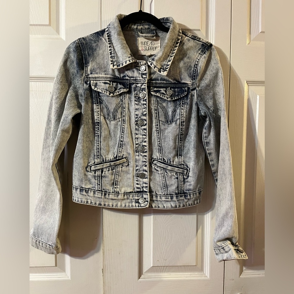 Thread & Supply Distressed Denim Jacket Light Wash Size XS